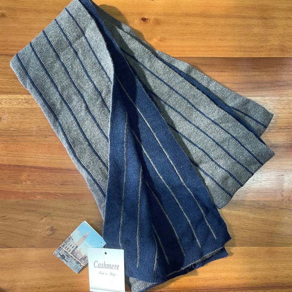 Unisex Striped Cashmere Scarf in Gray and Blue
